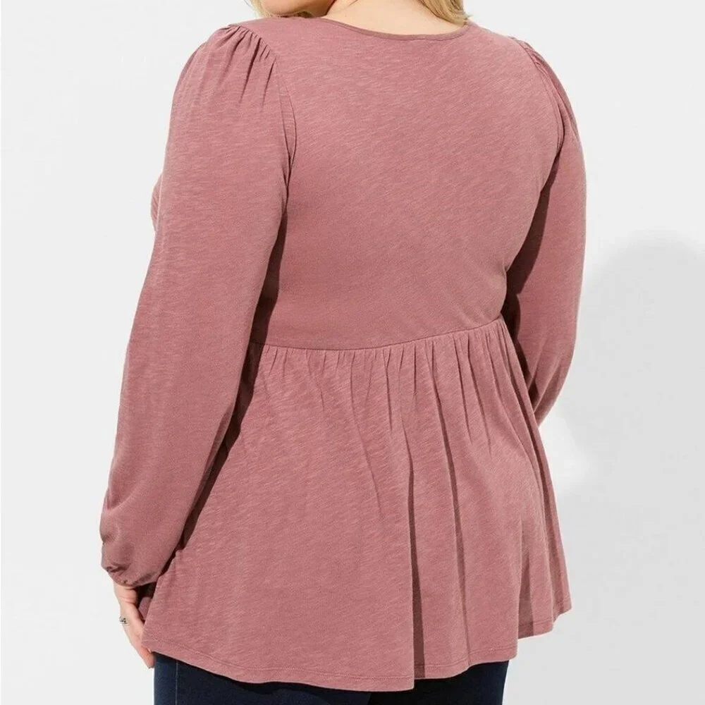 Torrid - Cotton Modal Slub Square Neck Pintuck Top in Rose Taupe - Picture 13 of 14
